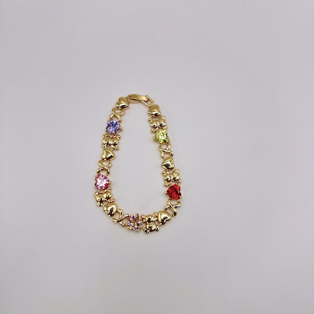Yellow 14k gold Filled necklace with pearl, glass, and crystal bears